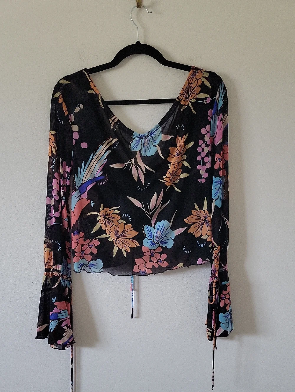 Free‎ People Of Paradise Floral Mesh Long Sleeve Top Size Small